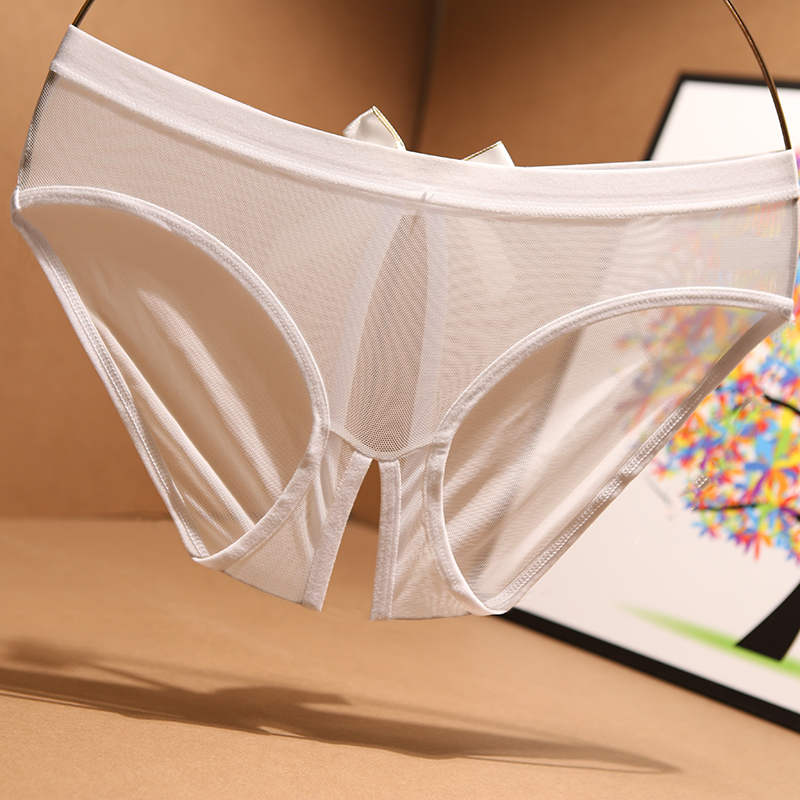 浪莎2021新款开裆内裤女丁字裤性感网纱蕾丝镂空蝴蝶结透明t字裤女式