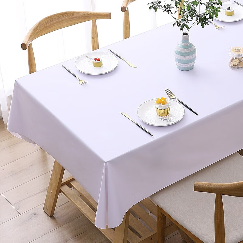 太太白色桌布防水防油免洗饭店网红酒店会议室纯色台布pvc桌垫长方形