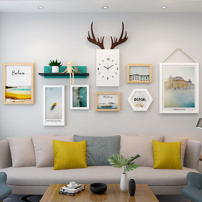 北欧风照片墙免打孔网红背景墙面装饰品创意客厅餐厅相框挂墙组合图案