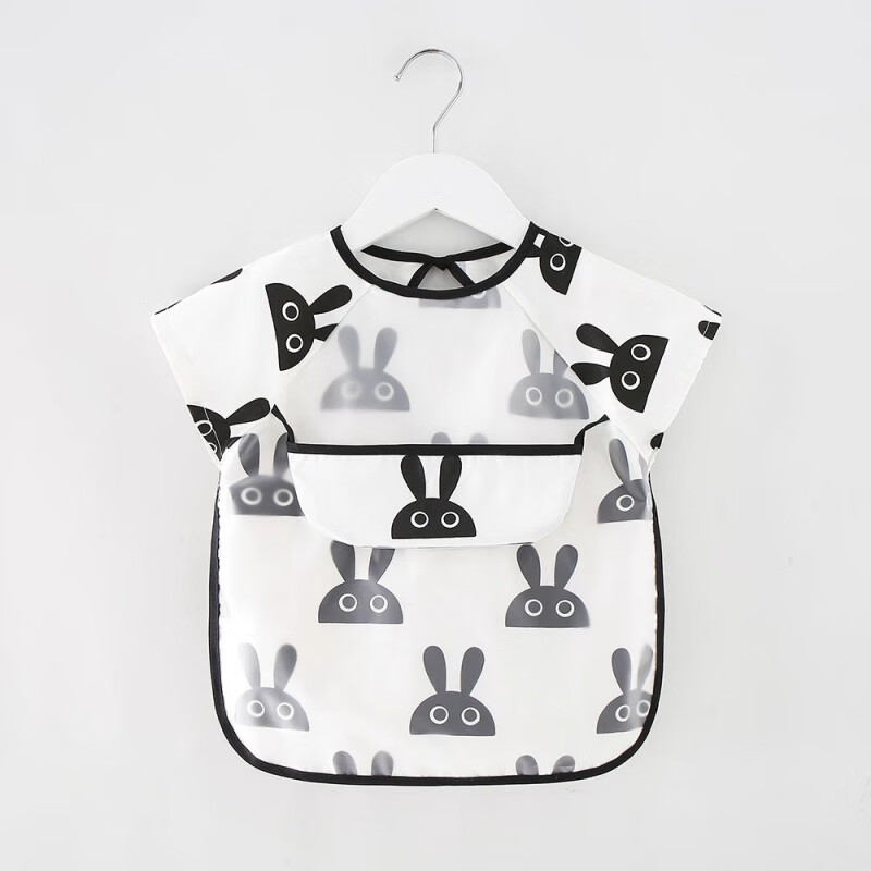 【精选】宝宝吃饭围兜防脏儿童罩衣男女饭兜小孩无袖夏季围裙 兔子 90码(建议0-2岁)