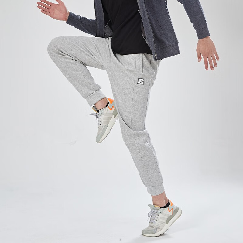 浪莎灰色运动裤男士春秋季休闲长裤直筒束脚卫裤宽松篮球跑步训练裤子 男款-浅灰 3XL （适合150-170斤）