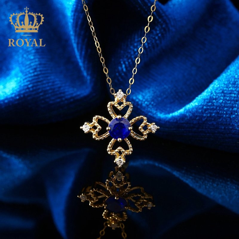 royalpick蓝宝石项链锁骨链吊坠钻石18k金手链耳钉耳环送女朋友节生日
