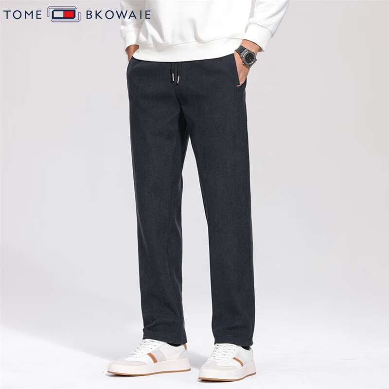 汤米芙兰可加绒休闲裤男冬季新款灯芯绒直筒弹力商务休闲裤大码男士长裤 深灰-常规不加绒 XL （建议130-150斤）