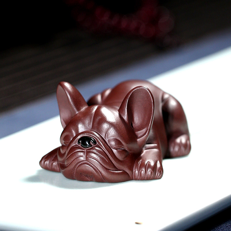仙袋 宜兴紫砂茶宠名家陈洪军全手工生肖狗斗牛犬茶玩小狗茶盘摆件可