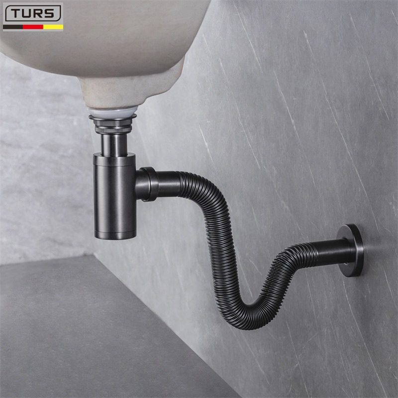 杜拉维特下水器德国枪灰色墙排波纹下水管浴室面盆排水器铜黑色墙排下