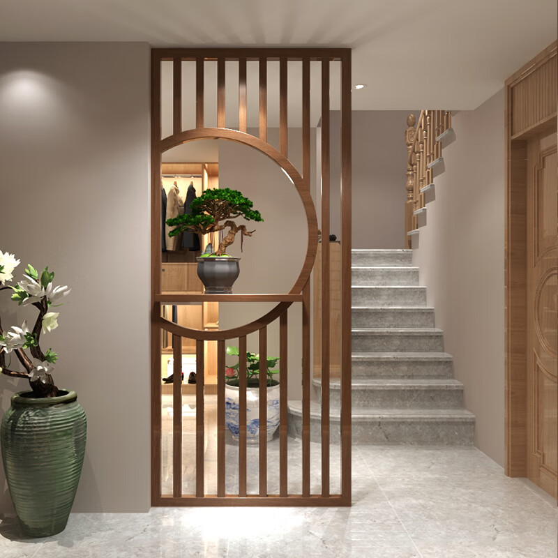 缘古屋实木格栅屏风隔断客厅遮挡进门入户玄关新中式现代置物架隔断墙