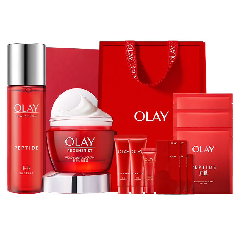 玉兰油（OLAY）大红瓶4件套 护肤品套装 （面霜50g+爽肤水150ml赠面膜*2）七夕情人节礼物