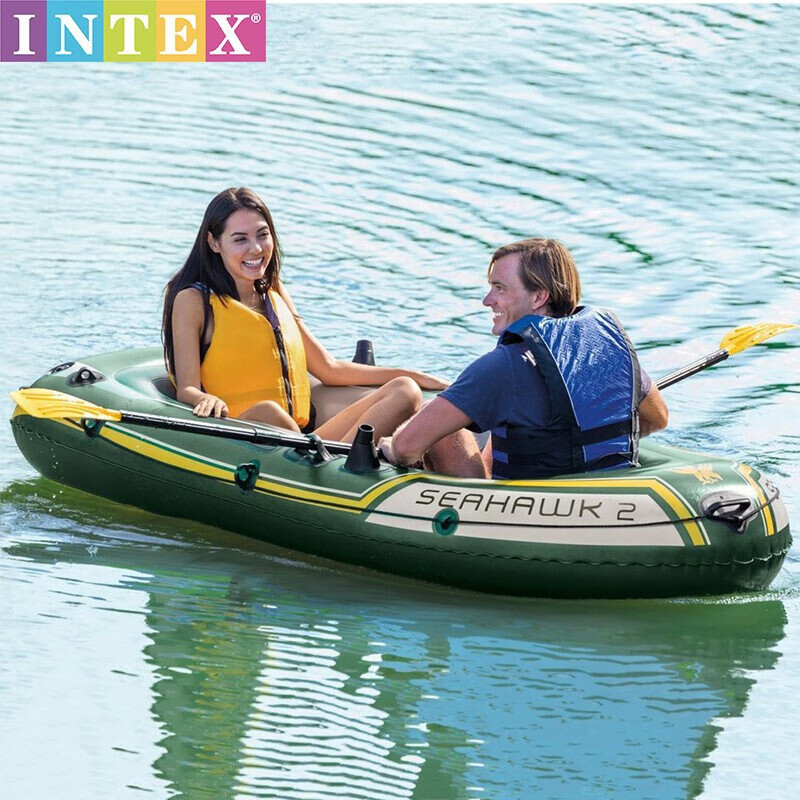 INTEX 充气船皮划艇加厚钓鱼船橡皮艇冲锋舟耐磨气垫船艇 2人船