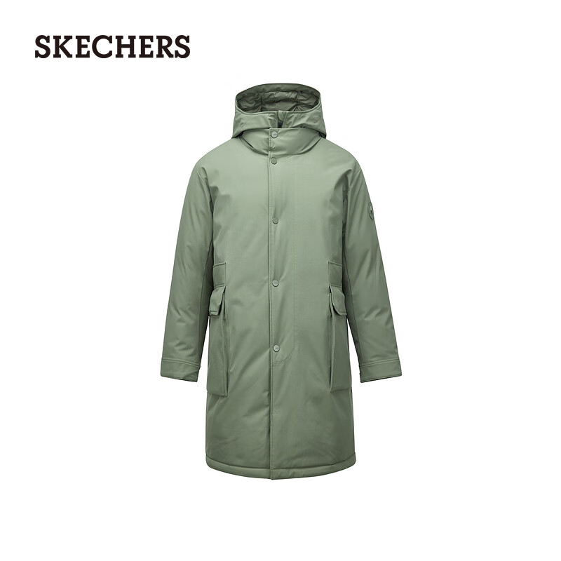 斯凱奇（Skechers）秋冬男士梭織長款羽絨服寬松立領(lǐng)連帽外套L424M156