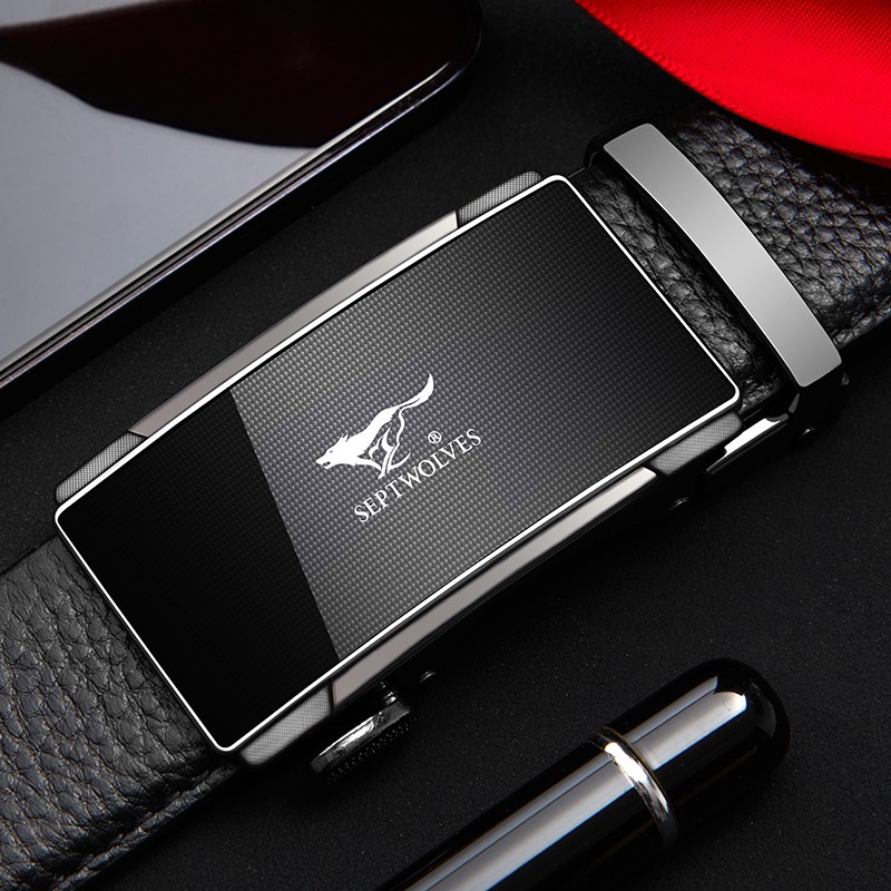 七匹狼皮带男真皮自动扣头层牛皮裤腰带礼盒装男士七夕情人节礼物送男友 格纹镜面款(99%选择)