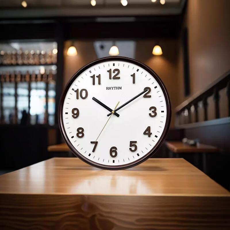 RHYTHM日本進口簡約實木客廳玄關(guān)大掛鐘靜音時鐘現(xiàn)代輕奢鐘表 進口實木掛鐘 33cm 13英寸(直徑)