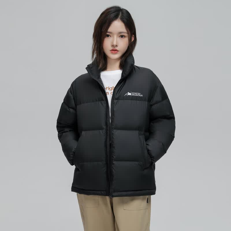 雪中飞百搭时尚休闲斜插式口袋男女同款短款立领羽绒服 黑色 175/92A
