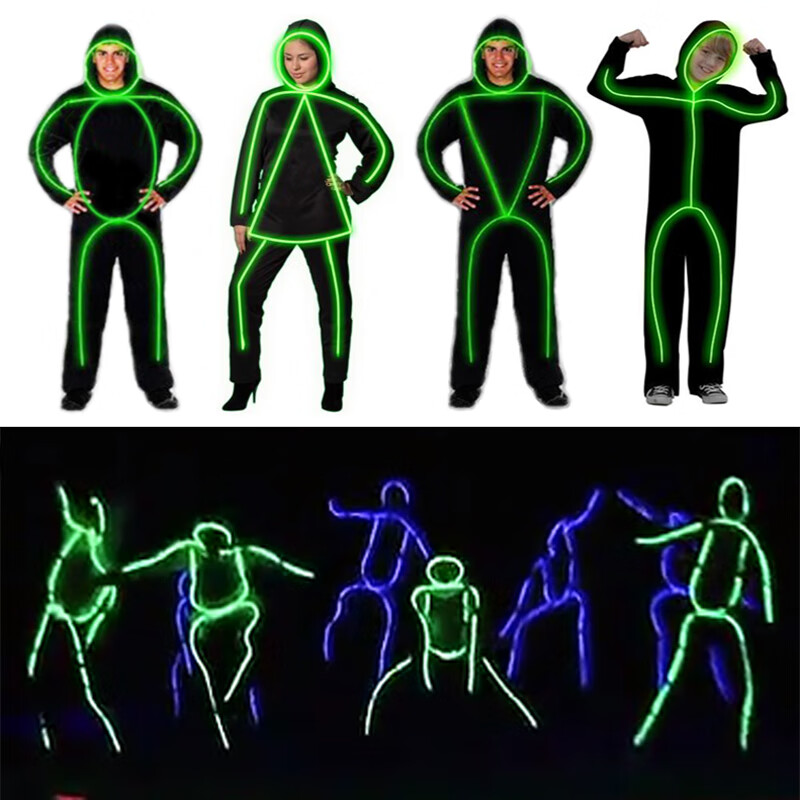 雾绡科目三年会衣服火柴人萤光舞表演服道具发光线节目演出电光舞服装