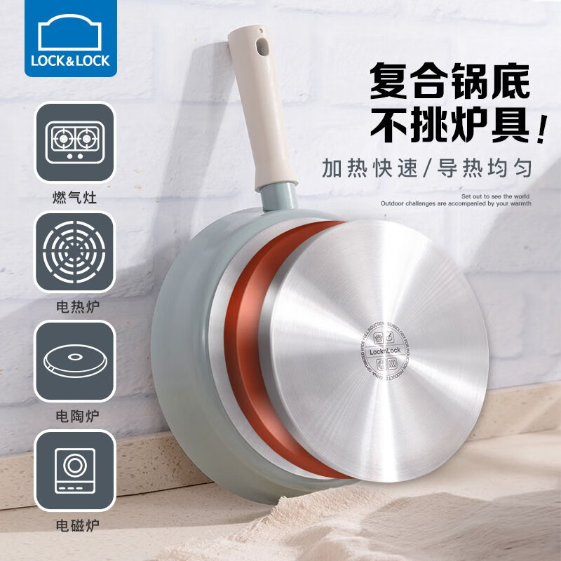 乐扣乐扣平底锅不粘家用多功能炒菜锅小煎锅煎蛋饼牛排电磁炉燃煤气通适用 24CM煎锅【带硅胶铲】