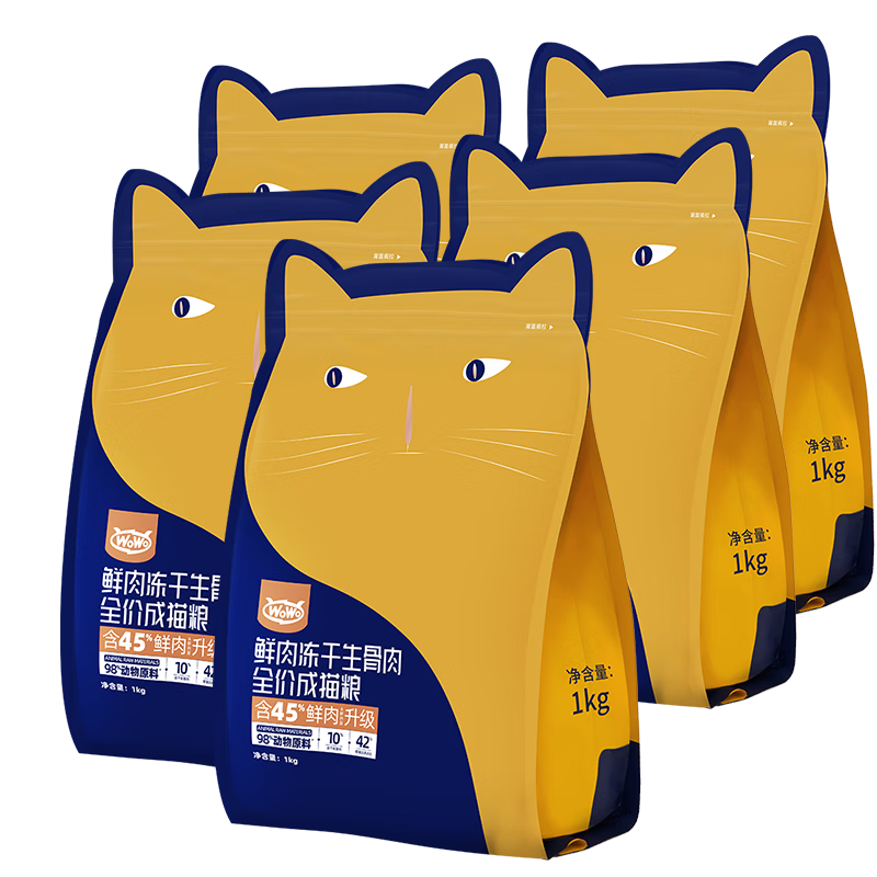 WoWo喔喔 冻干生骨肉猫粮无谷物宠物食品成猫粮猫主食 5kg丨1kg*5袋10038266898671