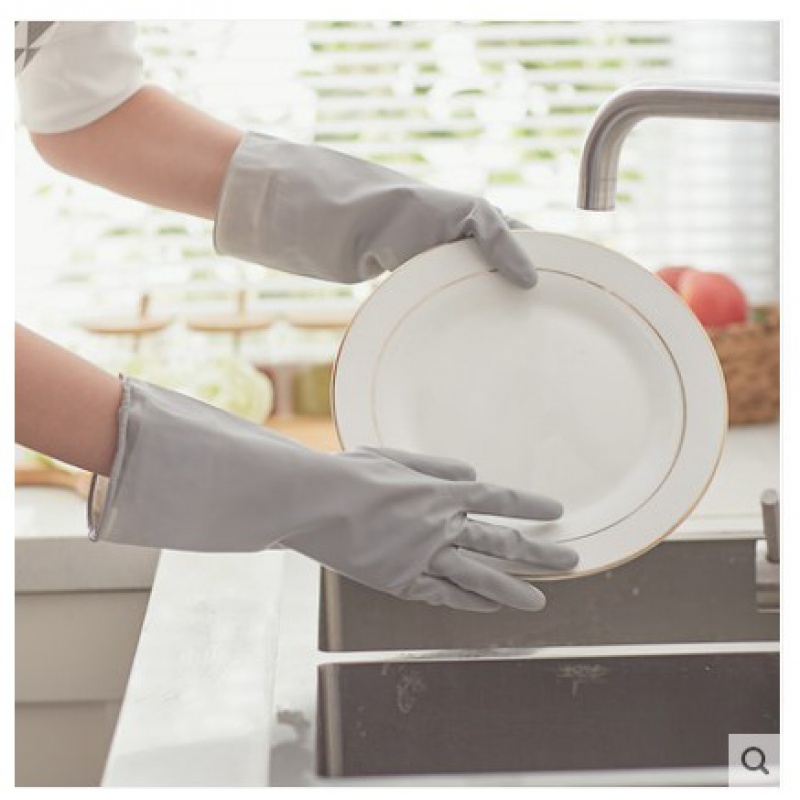 适用于 蔓妙厨房家务防水做饭艾丽胶刷碗手套洗衣清洁橡胶耐用食 艾丽胶灰色色款 4双装 L