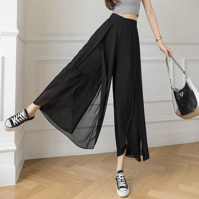dicify新品雪纺阔腿裤女夏高腰垂感雪纺裤薄款雪纺裙裤休闲百搭九