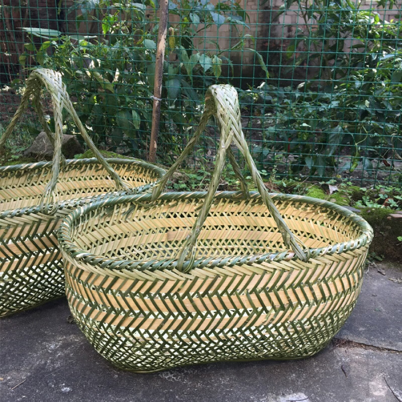 纪微竹编竹篮手提买菜篮子手工竹筐水果篮鸡蛋篮厨房收纳筐家用购物篮