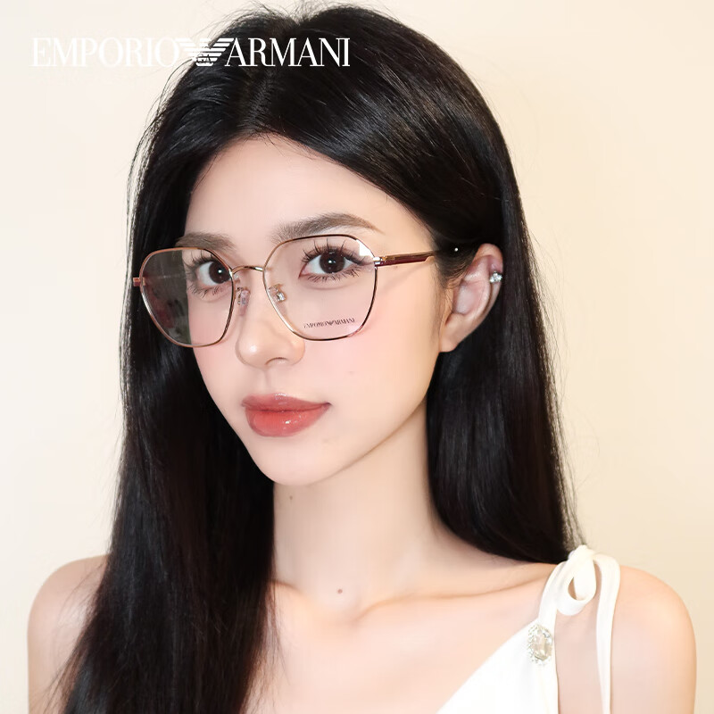 阿玛尼（Emporio Armani）近视眼镜框女明星同款眼镜架金属全框可配度数镜片 0EA1145D-3334-55酒红色脚套