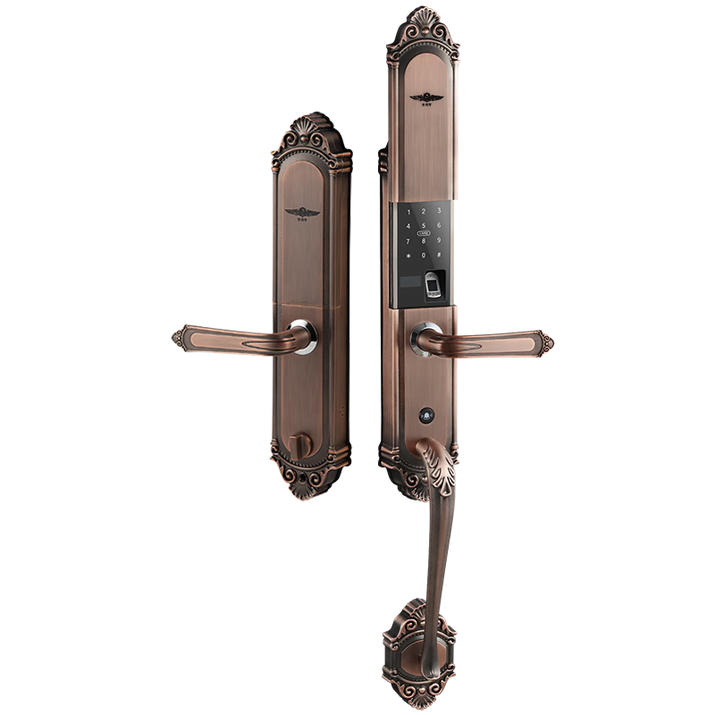 IRONGENERAL鐵將軍歐式宮廷風(fēng)格復(fù)古指紋鎖銅門(mén)別墅雙開(kāi)門(mén)智能鎖高端大門(mén)鎖 紅古銅大拉手單開(kāi)門(mén)