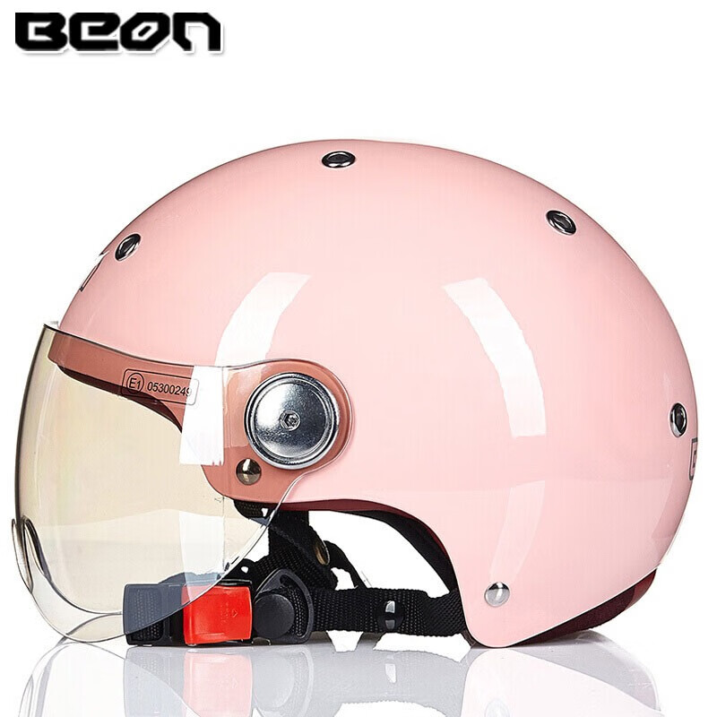 BEON摩托车头盔男女四季半盔电动电瓶车机车安全帽可爱头灰个性夏季透气 单色粉红 M