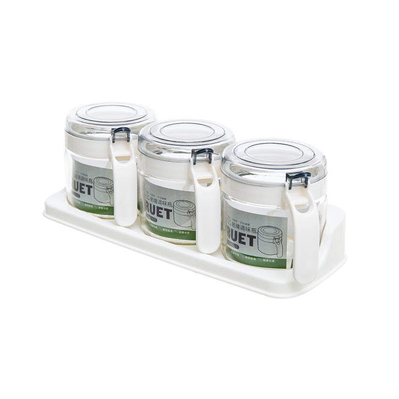 禧天龙玻璃调料盒（抗菌防护有效抑菌）无铅玻璃调料盒套装调味罐调味盒调料罐3件套带置物架KH-8040