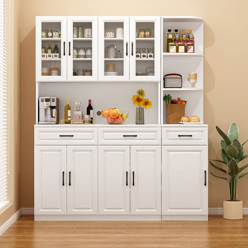 奢概念2025新款餐边柜一体靠墙高低柜子简易茶水柜客厅置物柜厨房储物柜 B款高级灰+暖白 现货即发 送货入户