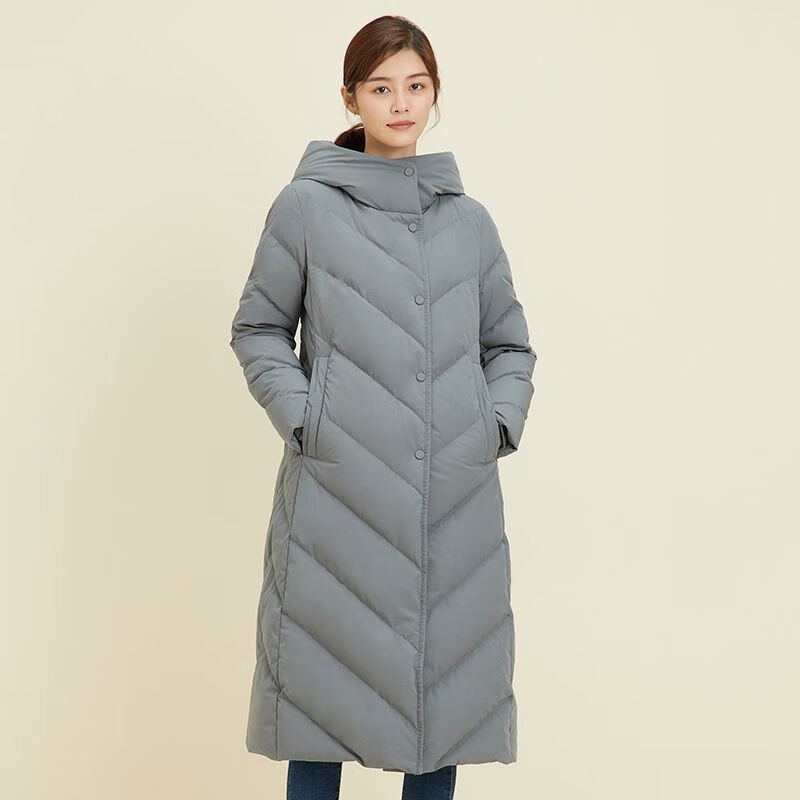 千仞岗（CHERICOM）羽绒服冬季女士长款修身鸭绒保暖连帽女外套 典雅绿88506 155/XS (建议80-90斤）