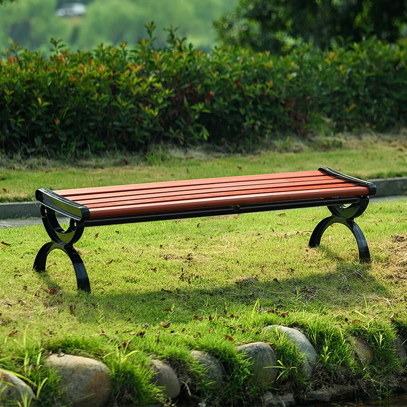 温沁 户外不锈钢公园长椅广场双人座椅室外防腐木塑木休闲椅长条凳 