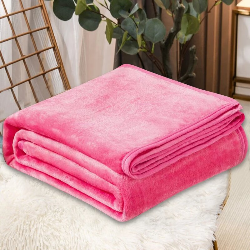 夏季珊瑚绒毯人毛毯子空调毛巾被春秋薄款盖毯垫法兰绒小被子 玫红色 100x150cm儿童毯【可铺可盖】