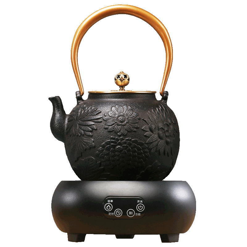 束氏生鐵壺日本工藝煮茶壺手工鑄鐵壺套裝茶具-百花齊放
