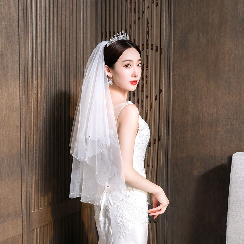 缔晶头纱领证求婚女朋友时尚珍珠多层发梳头纱婚礼白色旅拍头饰仪式感高性价比高么？