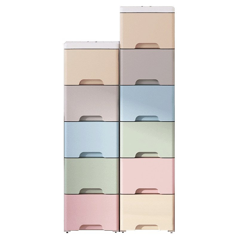 抽屉式收纳柜衣柜 宝宝玩具收纳柜储物柜 五斗柜 婴儿宝宝衣柜床头柜 收纳箱盒 18CM密封款马卡龙-3层