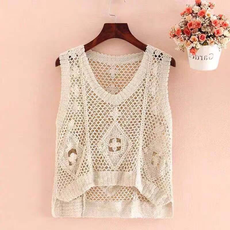 幻领格马甲女洋气款夏天女式外穿洋气年轻薄款夏季新款镂空针织钩花