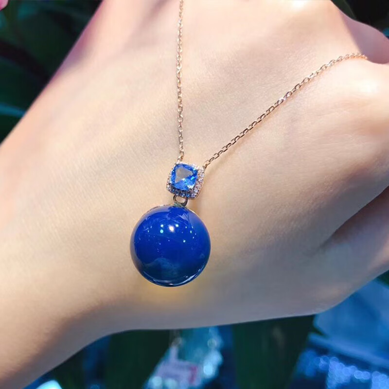 樱优天空蓝托帕石镶嵌多米尼加净水无杂蓝珀项链锁骨链925银镀金女