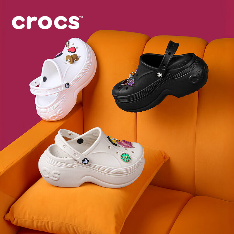 CROCS卡骆驰贝拉洞洞鞋沙滩鞋包头女鞋厚底拖鞋|210062 黑色-001 36 /37(220mm)