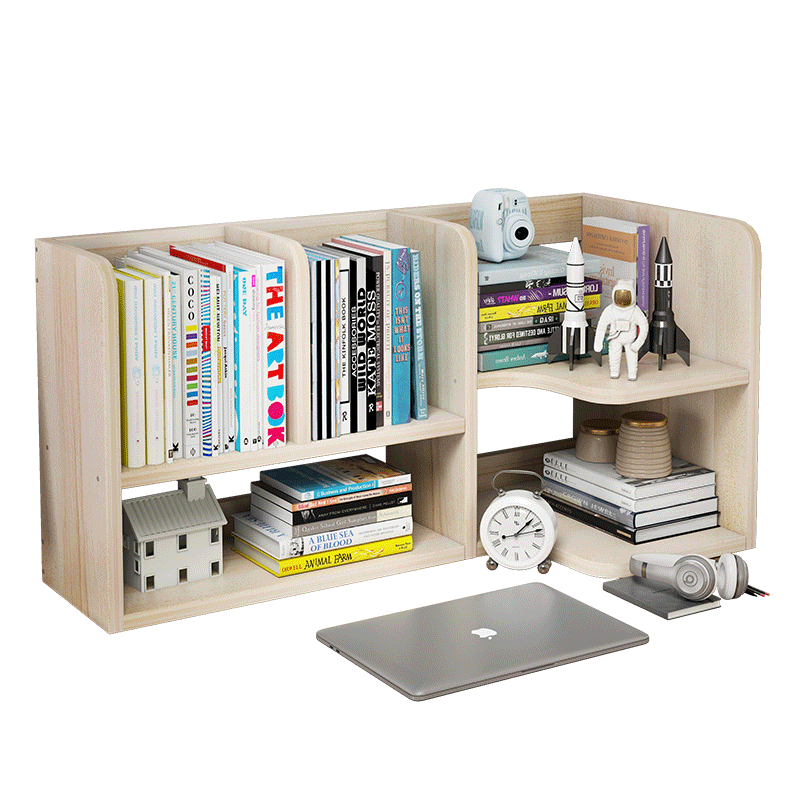 蔓斯菲尔 桌上转角书架学生宿舍办公室桌面简易书本柜置物架时尚创意收纳储物架 80cm古檀木色 朝左