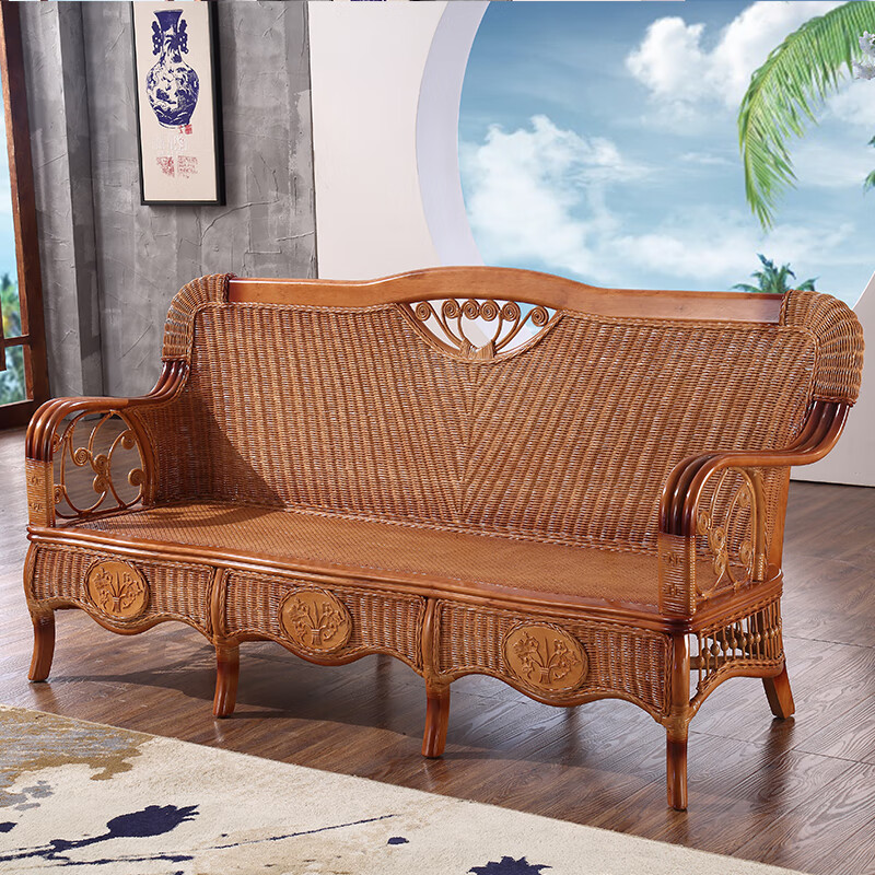 祺寐苑藤沙发三人客厅竹藤沙发椅实木藤椅藤艺沙发组合东南亚双人藤编