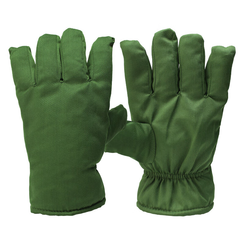 军绿色五分指棉手套 加绒加厚 均码