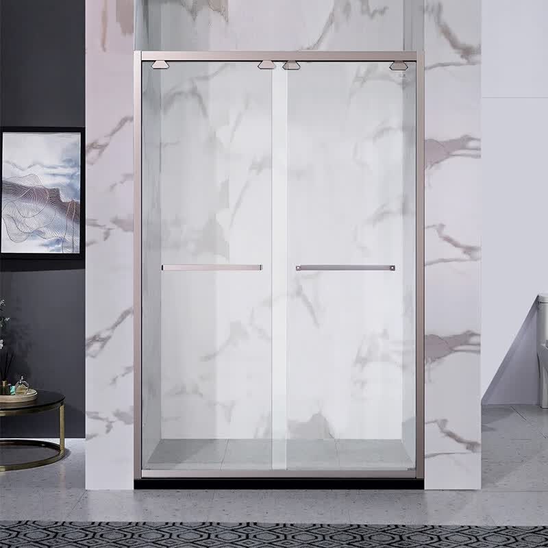 房下沉式洗澡卫生间干湿分离一字型钢化玻璃推拉移门 枪灰色一字型