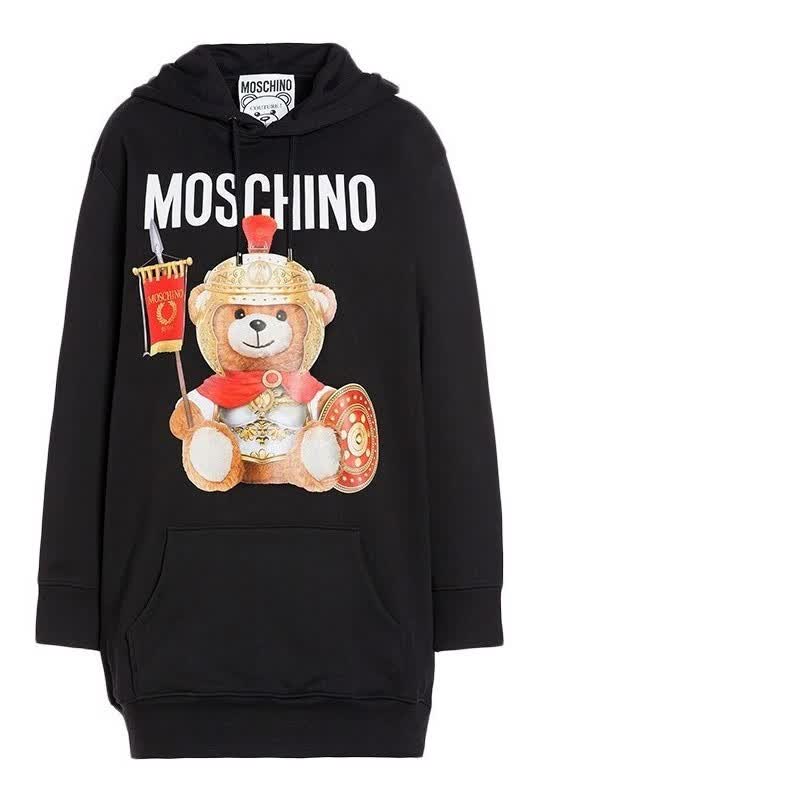 moschino 莫斯奇诺女装新款黑色棉质泰迪熊印花女士连帽连衣裙 v0427