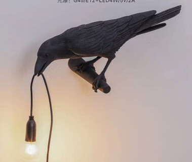 树脂壁灯北欧设计师创意床头小鸟夜灯动物造型店面装饰台灯 黑色右