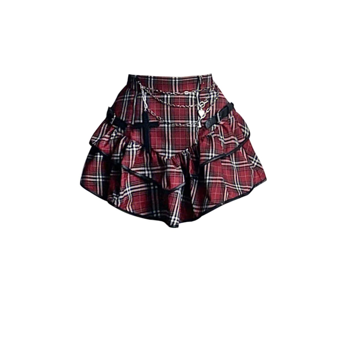 蛋糕裙致敬经典摇滚短裙轻朋克少女裙子半身裙暗黑系 格子(不含链子)