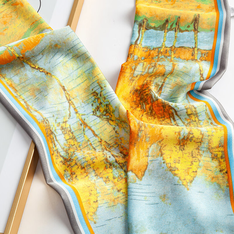 达芬奇密码韩版女士长条飘带绑包百搭礼物春秋季职业西装薄款领巾 秋日霞光 蓝色