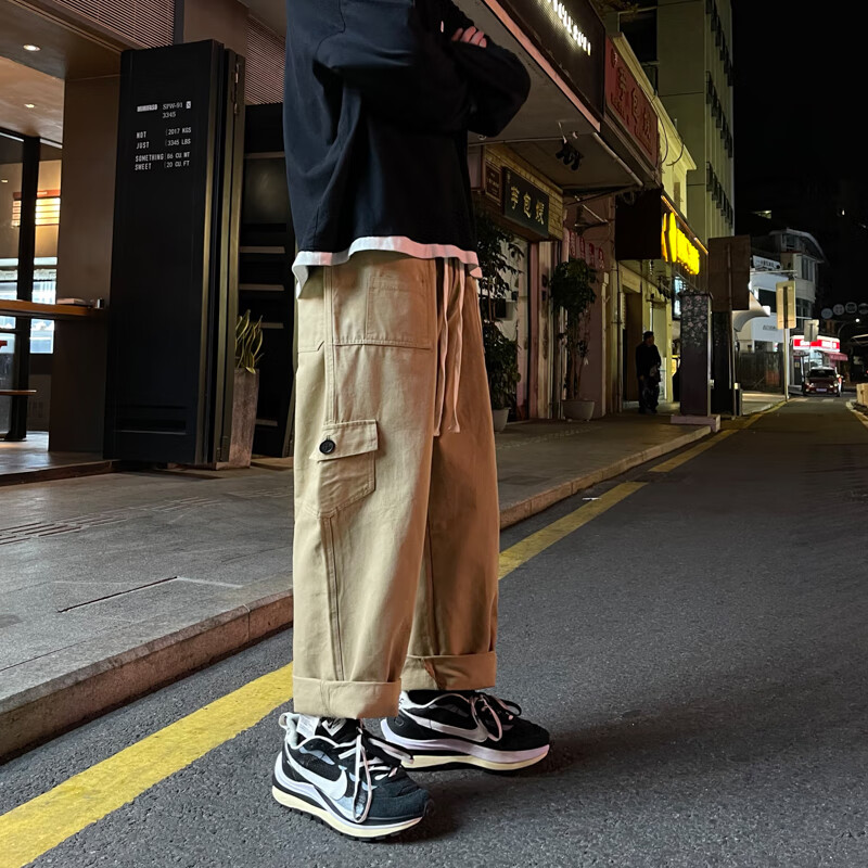 胖胖到家工装裤男生秋季潮牌男装直筒宽松休闲裤胖子阔腿大码裤子