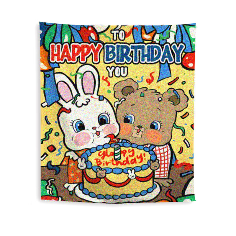 ins韩式卡通可爱生日装饰场景布置气球背景布拍照道具挂布 一起吹蜡烛