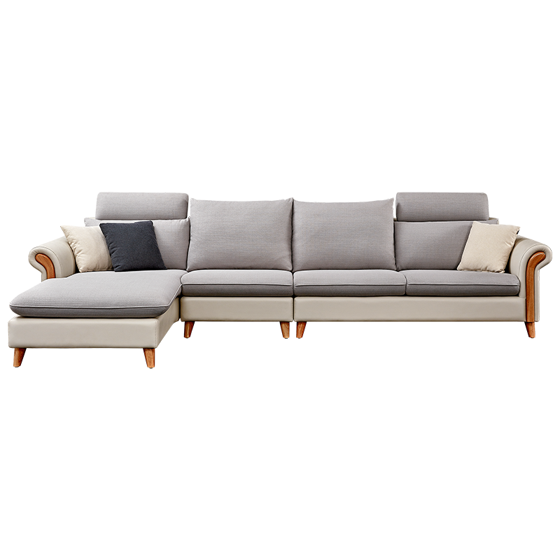 全友家居 沙发现代北欧皮布艺多人位沙发可升降头枕小户型沙发102381  正向布皮沙发(1+3+转)