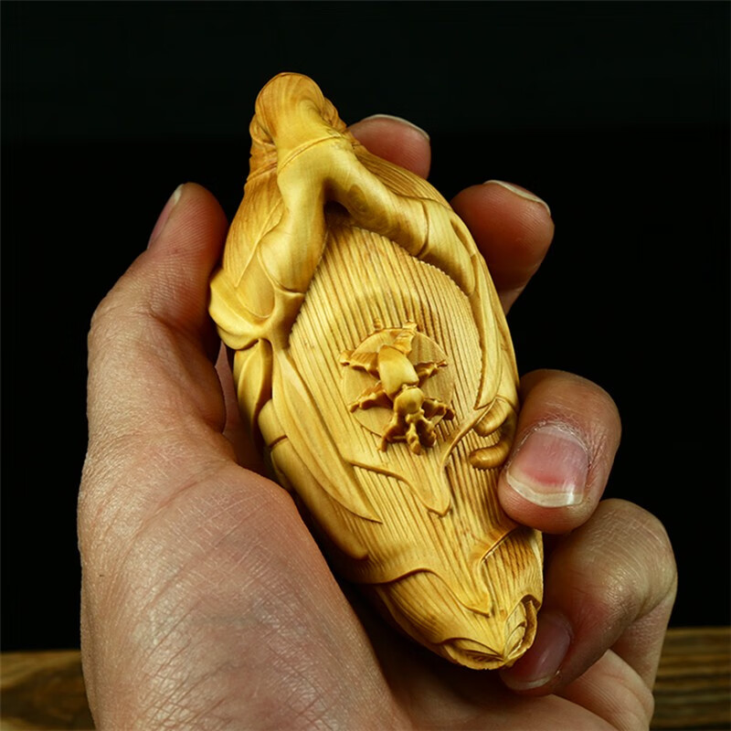 男士随身手把件小叶黄杨木雕招财茶壶文玩把玩实木质礼品