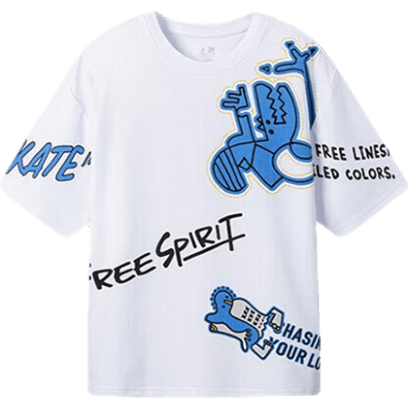 361°童裝兒童運(yùn)動(dòng)T恤2024春秋新款男中大童卡通百搭透氣T恤 本白 130