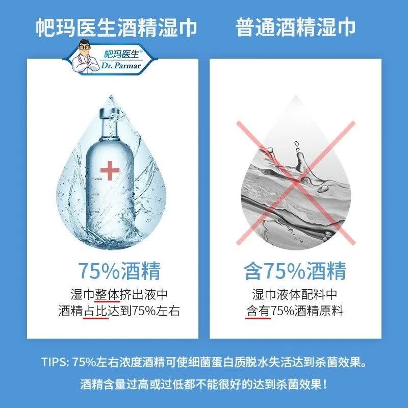 帊玛医生(DRPARMAR)DrParmar/帊玛医生湿巾 75%酒精湿巾15片*10包